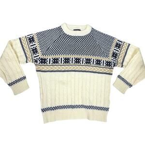 60s JC Penny Classic Styling Sweater The Mens Shop Cream/Blue/Tan Men L Acrylic